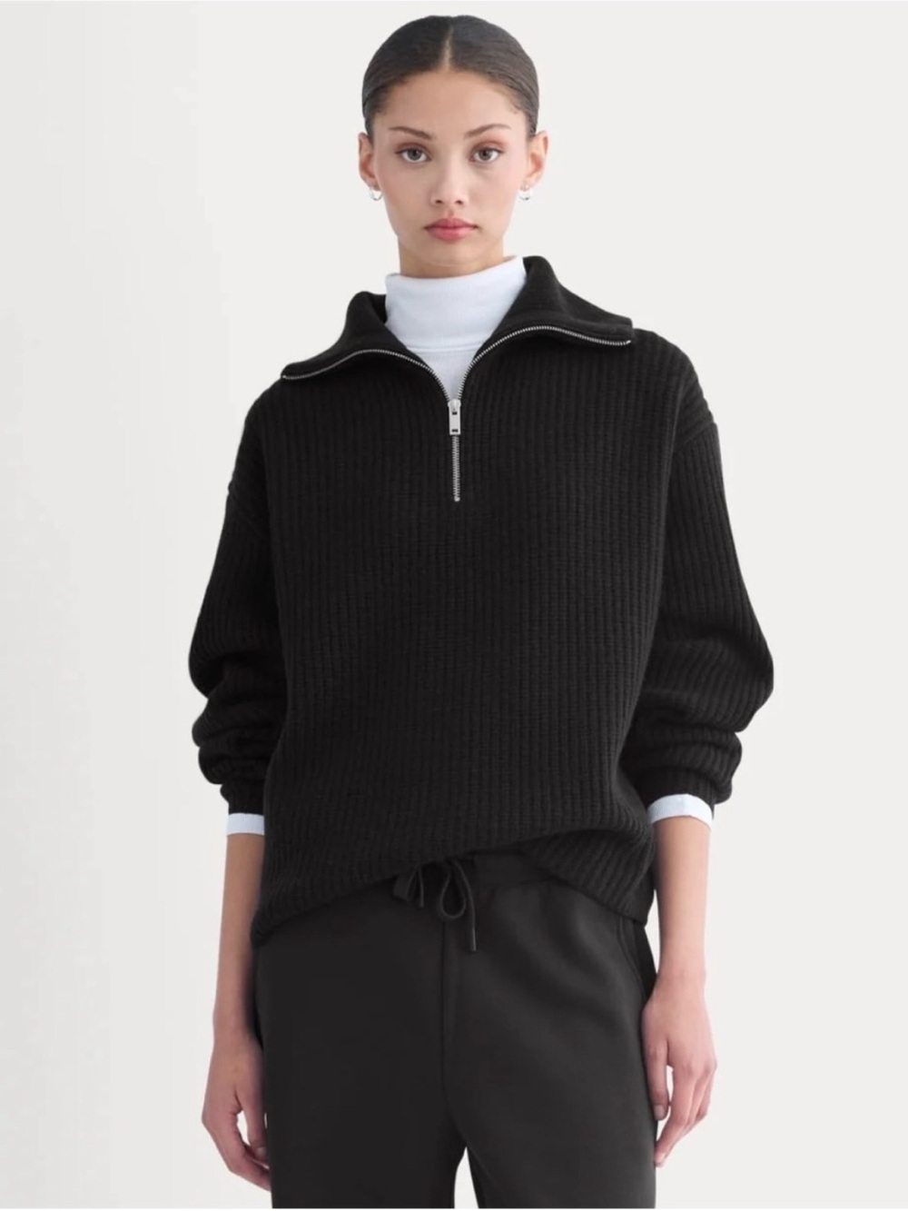 New Everlane THE HALF-ZIP SWEATER IN LUXE MERINO in Black Size S